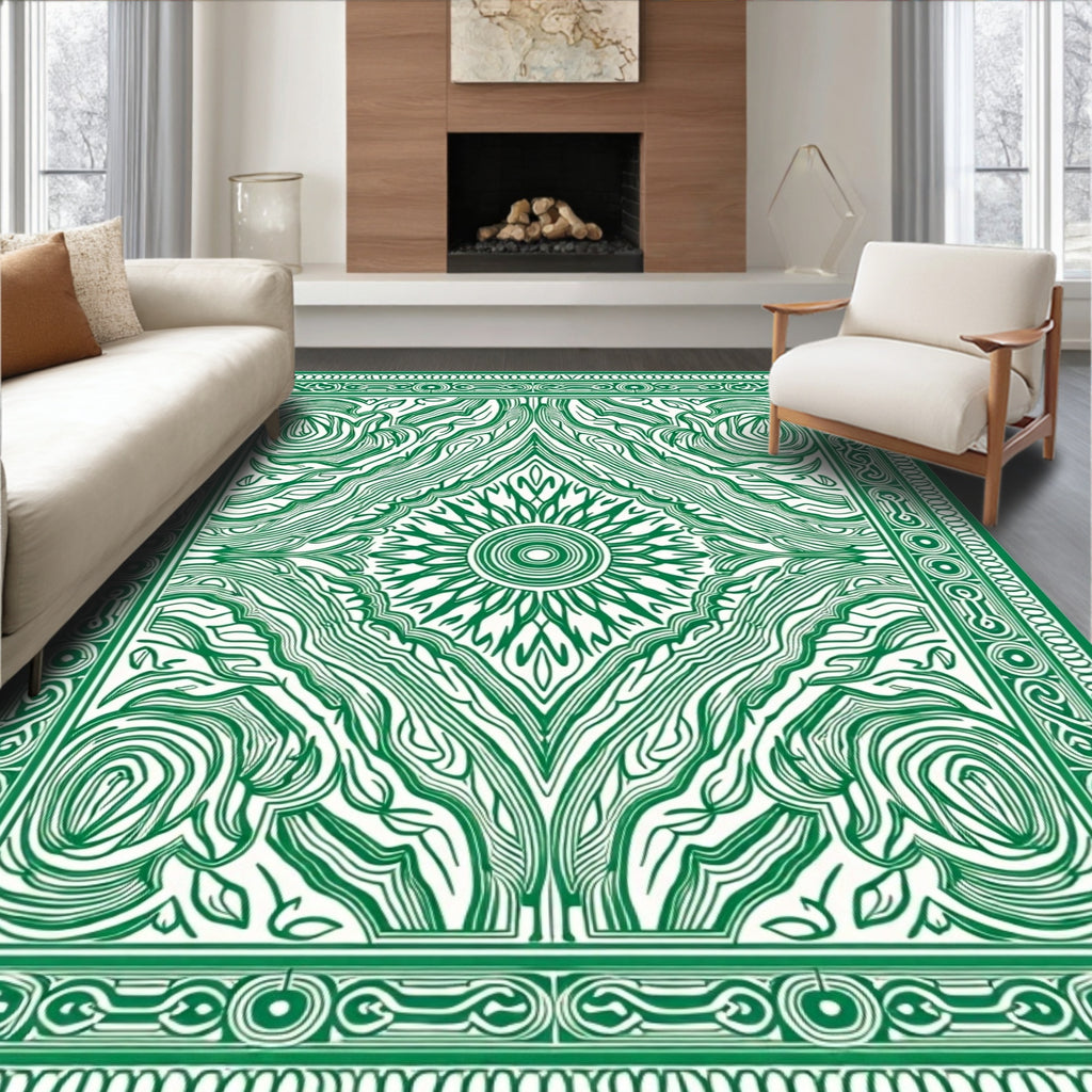 Green Intricate Sunburst Pattern Rug