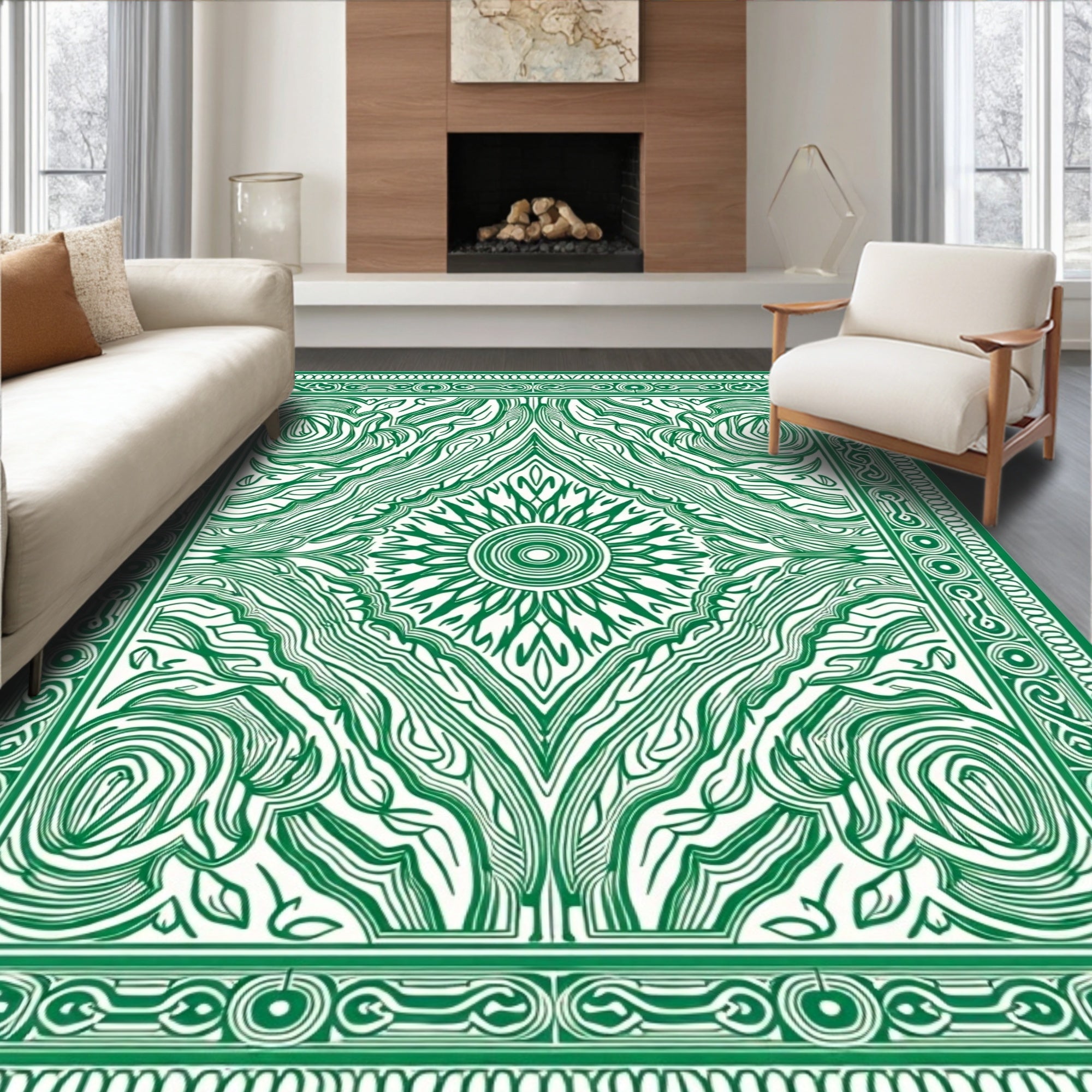 Green Intricate Sunburst Pattern Rug