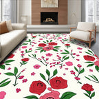 Romantic Red Pink Floral Pattern Rug