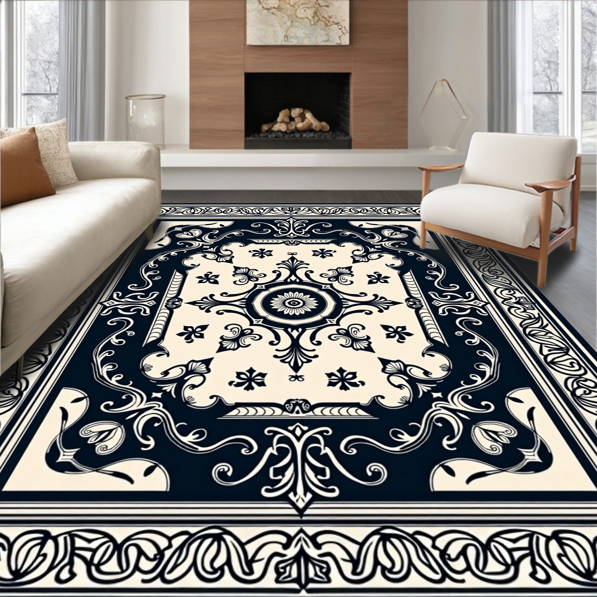 Ornate Floral Scrollwork Pattern Rug