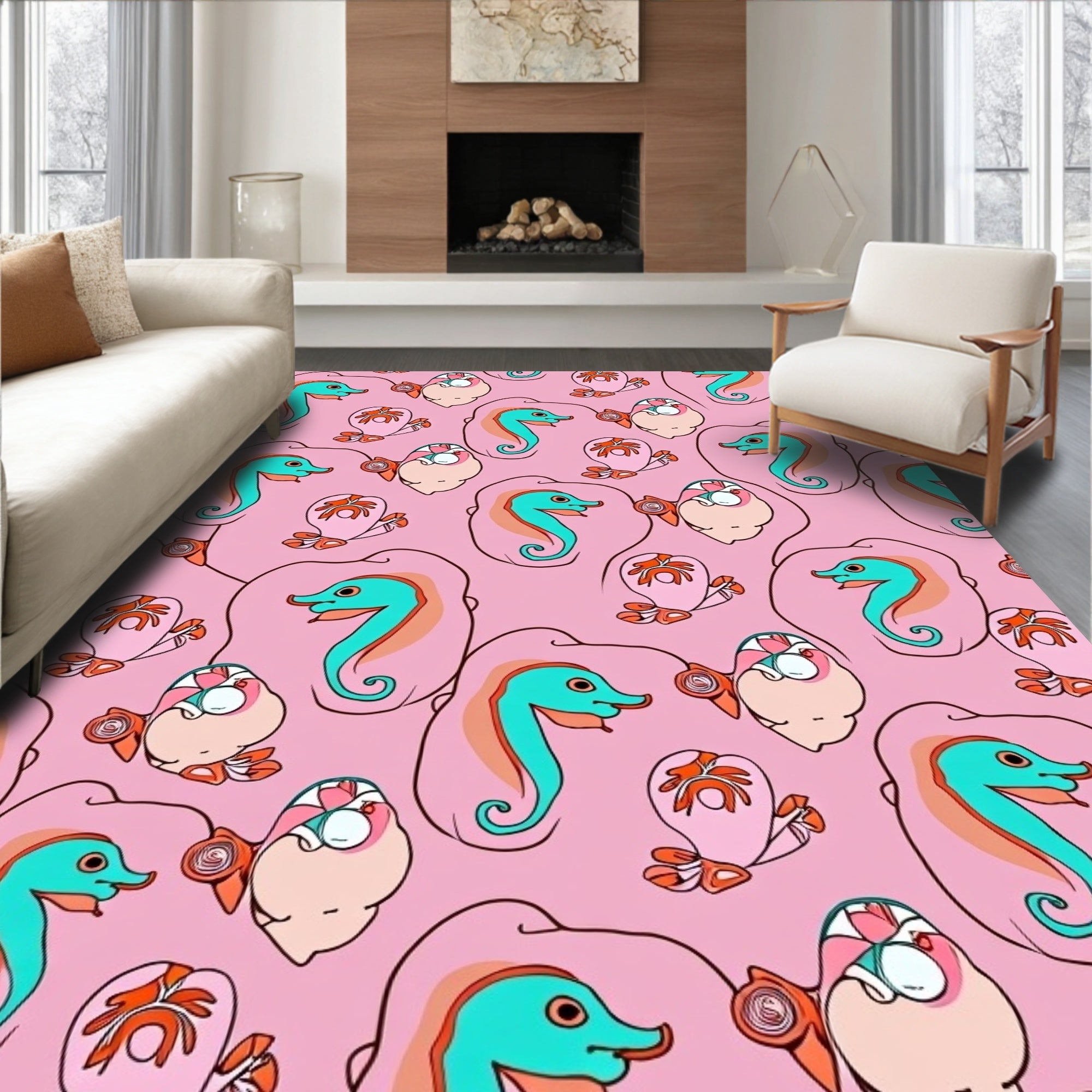 Playful Seahorse Fish Pattern Rug