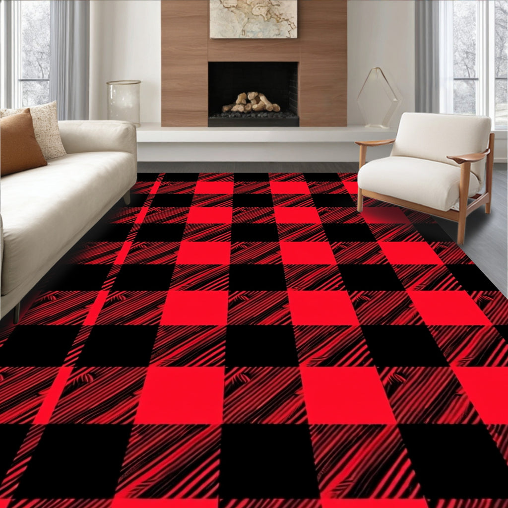 Red Black Buffalo Plaid Design Rug