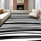 Bold Black White Striped Abstraction Rug