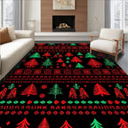 Red Green Vintage Christmas Tree Pattern Rug
