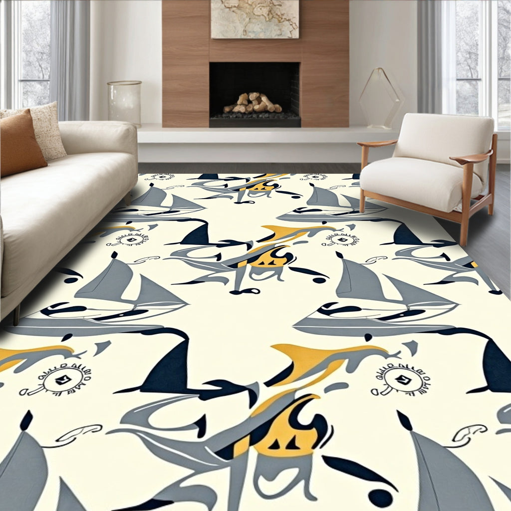Retro Nautical Sailboat Dolphin Pattern Rug