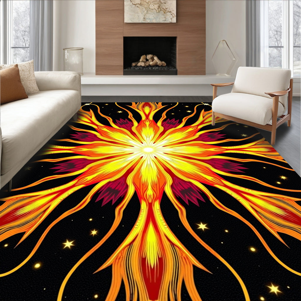 Radiant Fire Petal Starburst Design Rug