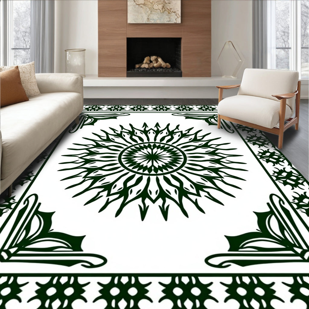 Bold Ornate Radial Floral Pattern Rug