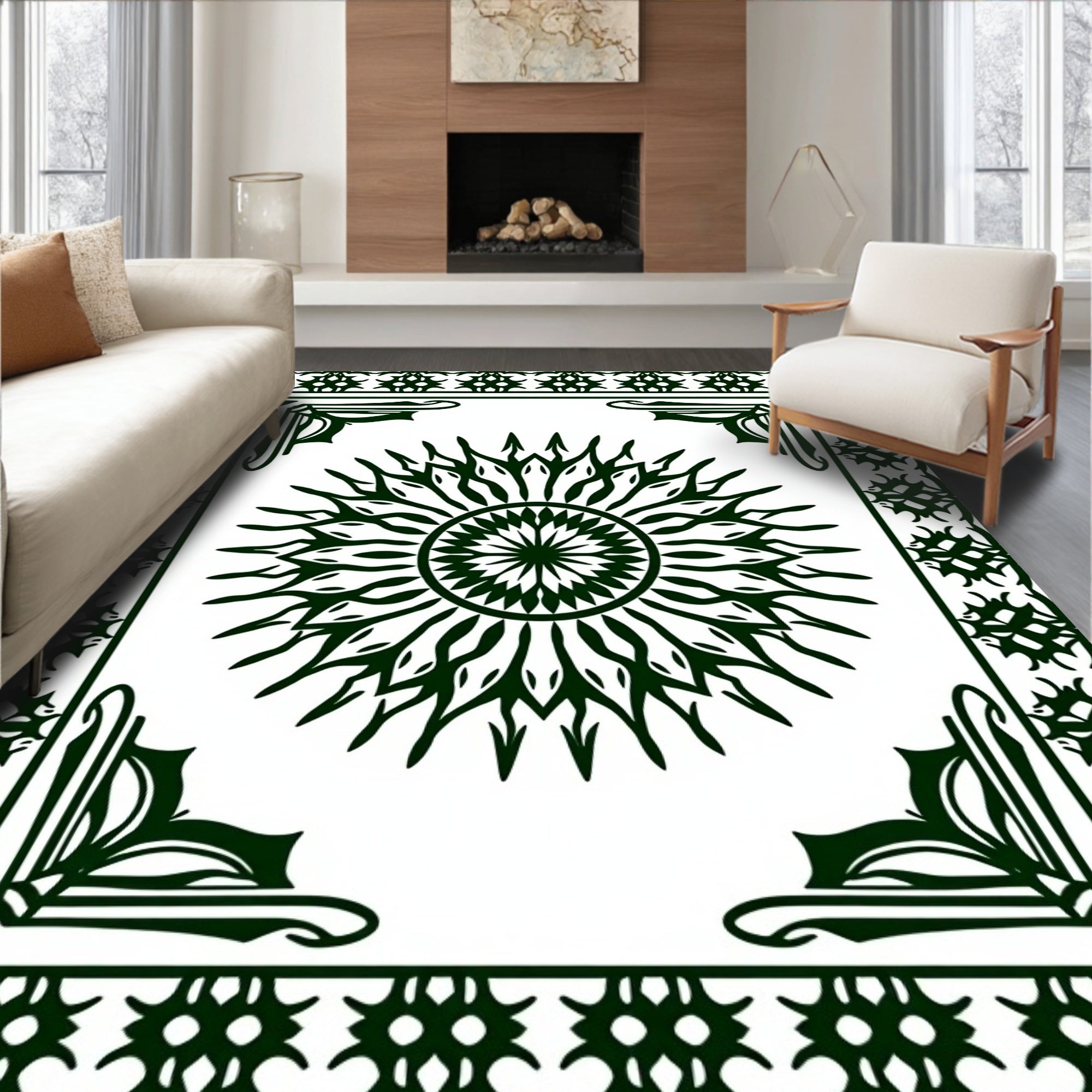 Bold Ornate Radial Floral Pattern Rug