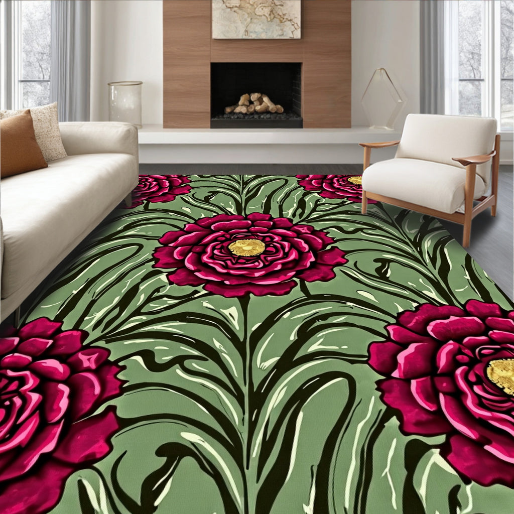Dramatic Floral Pattern Art Nouveau Rug