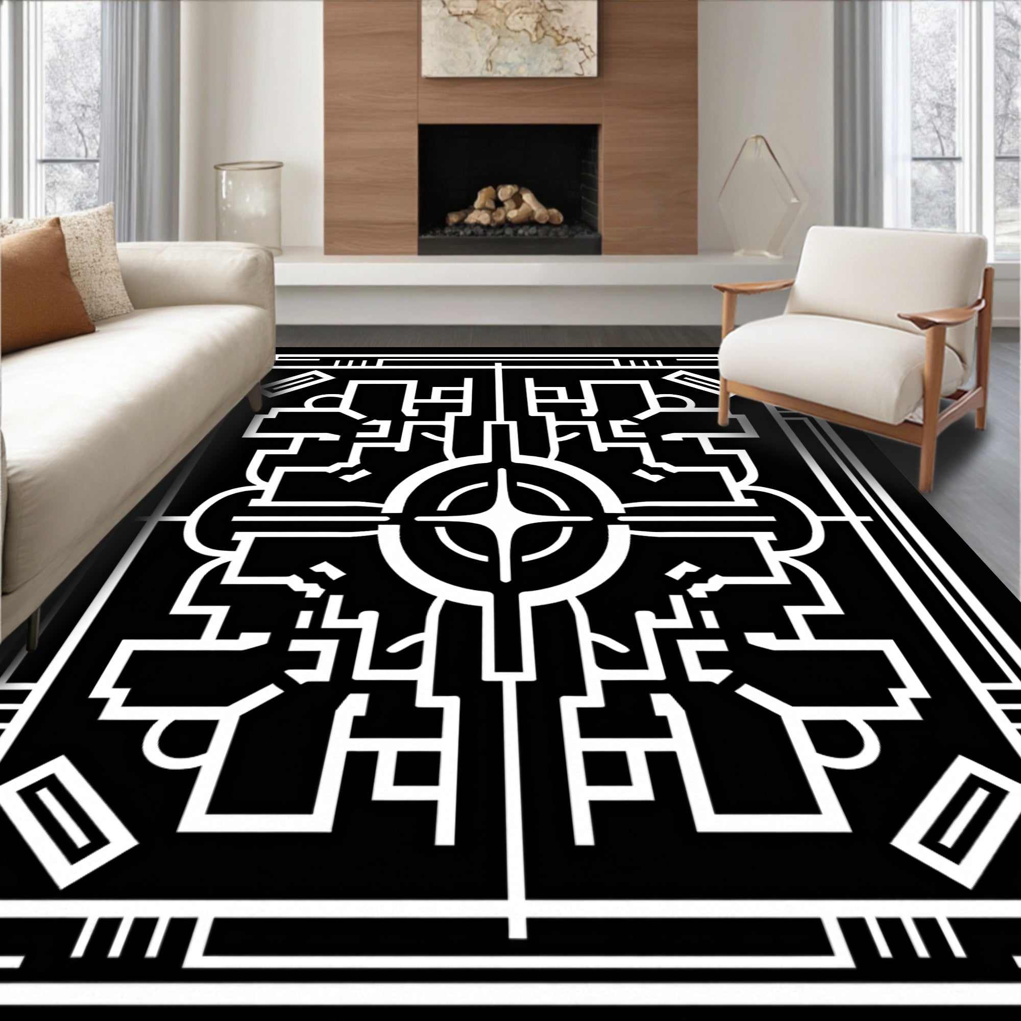 Abstract Geometric Square Art Deco Rug