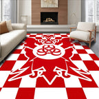 Bold Red Checkerboard Emblem Design Rug