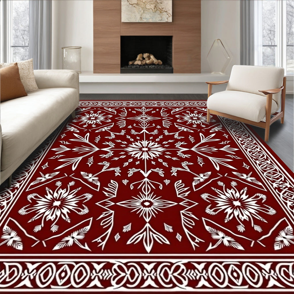 White Symmetric Floral Star Pattern Rug