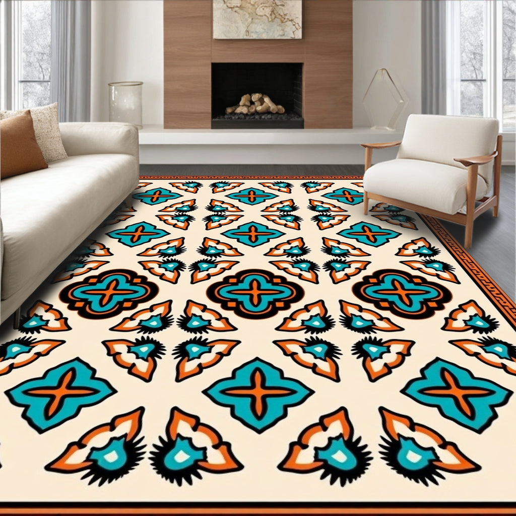 Retro Turquoise Orange Geometric Style Rug