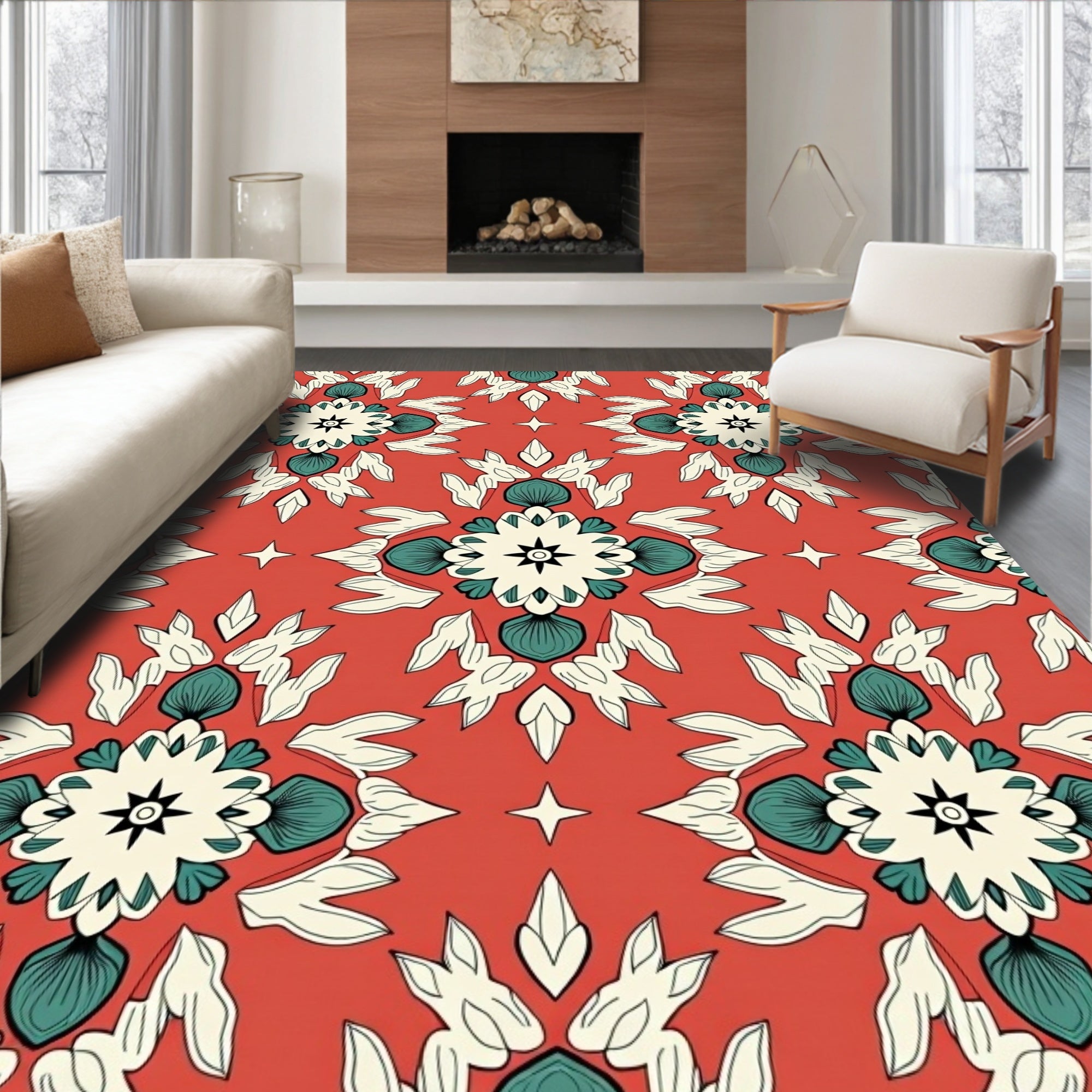 Coral Floral Starburst Pattern Rug