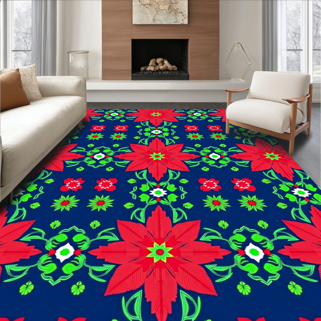 Red Green Floral Patterned Medallion Rug