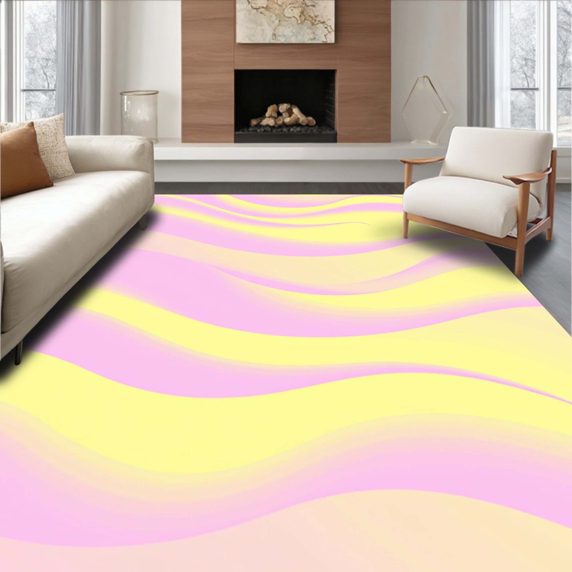 Pink Yellow Wavy Gradient Rug