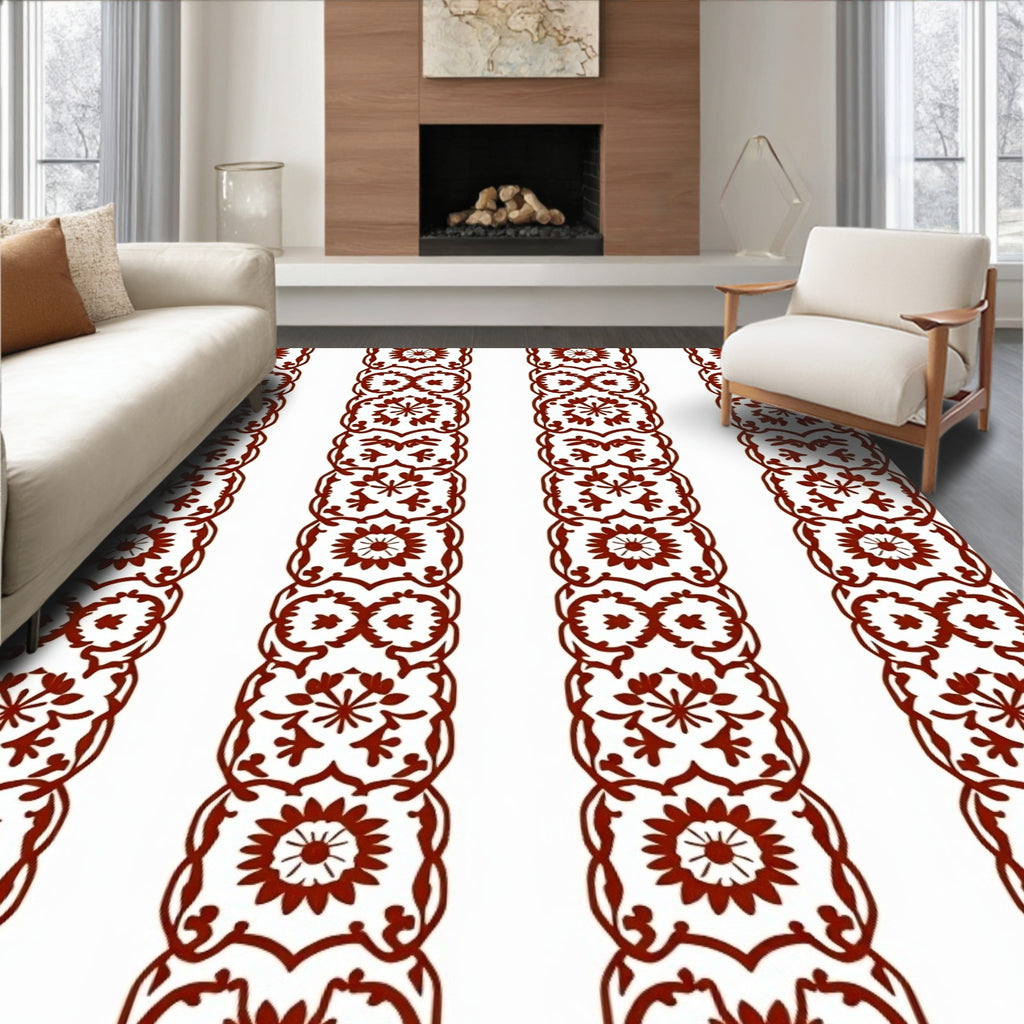 Rustic Floral Stripe Damask Design Rug