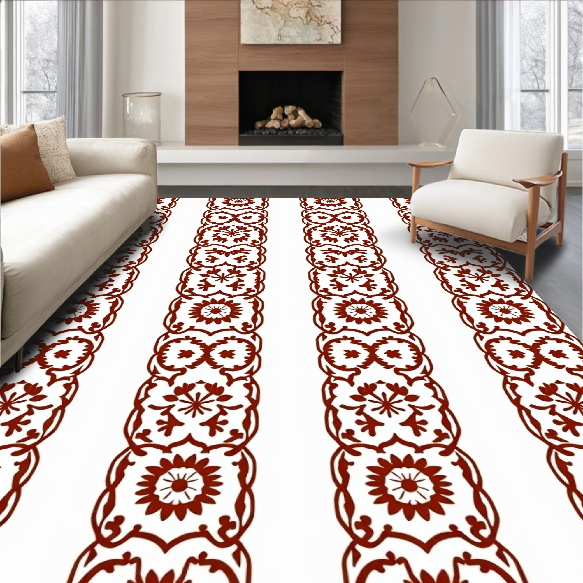 Rustic Floral Stripe Damask Design Rug