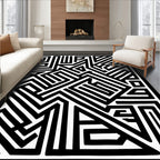 Abstract Black White Maze Pattern Rug