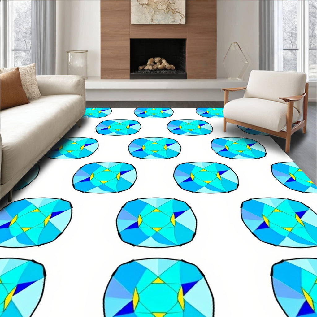 Geometric Faceted Blue Gemstone Pattern Rug