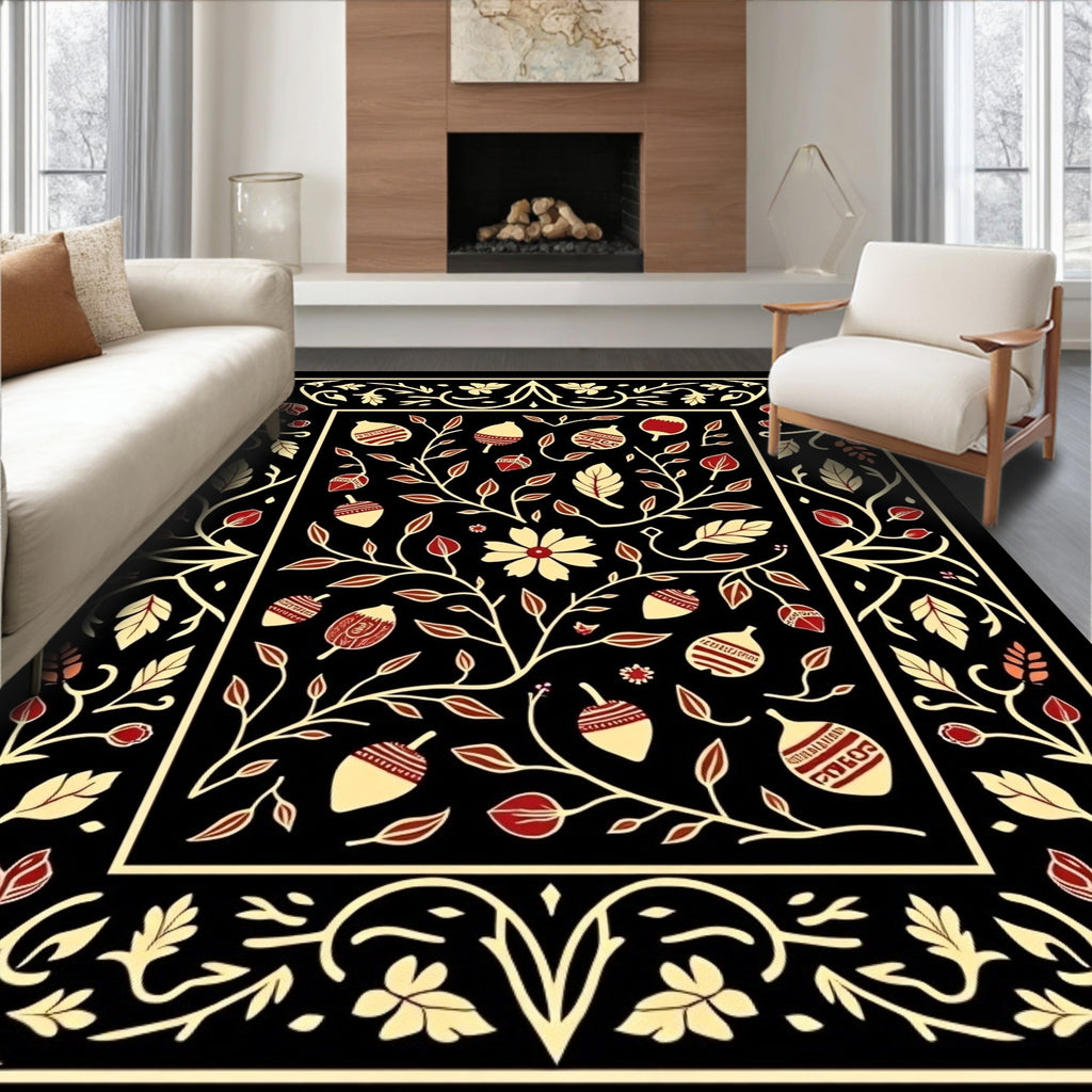 Rich Floral Acorn Decorative Design Rug