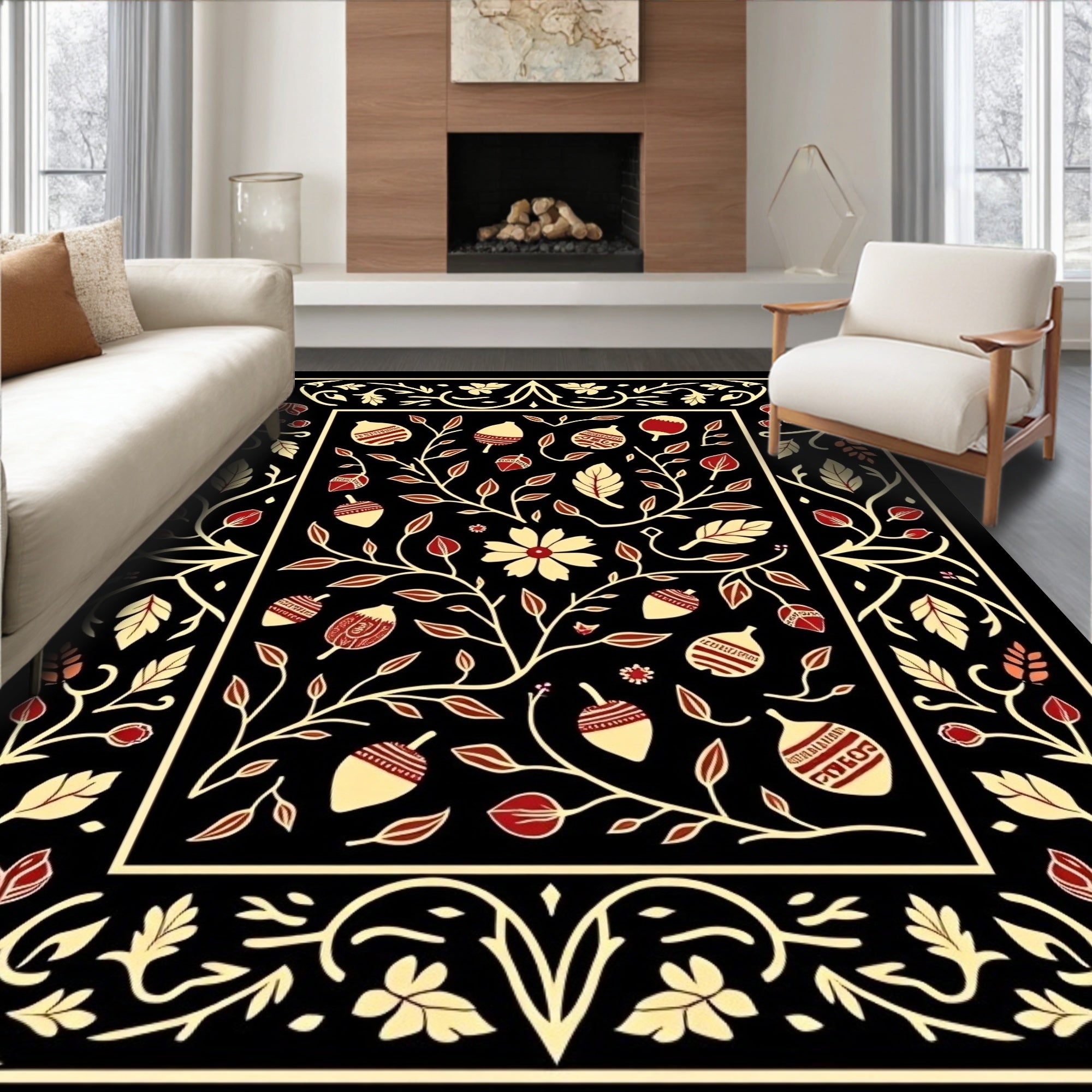 Rich Floral Acorn Decorative Design Rug