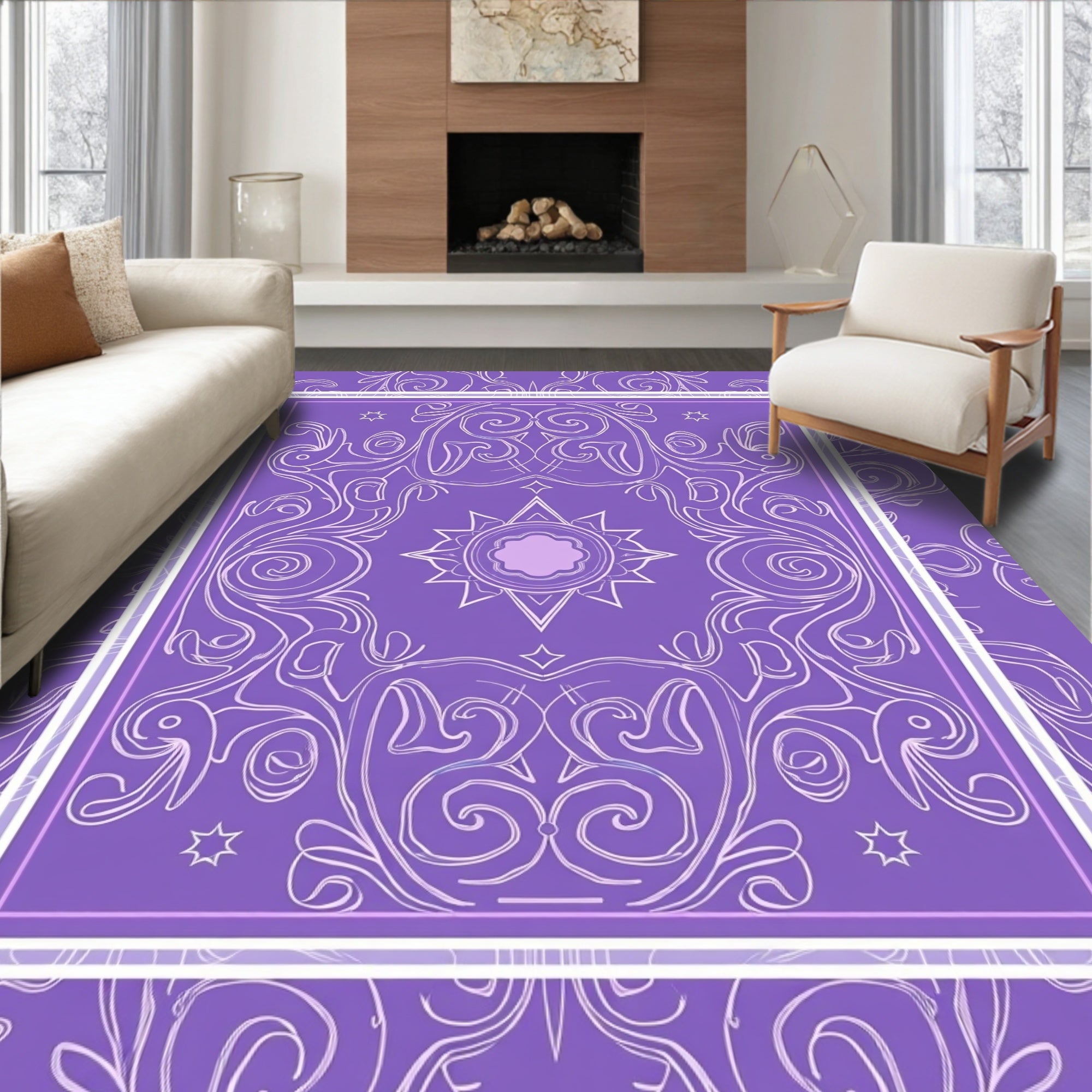 Ornate Mandala Patterned Violet Rug