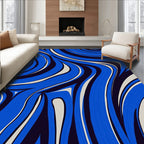 Fluid Blue Cream Wave Pattern Rug