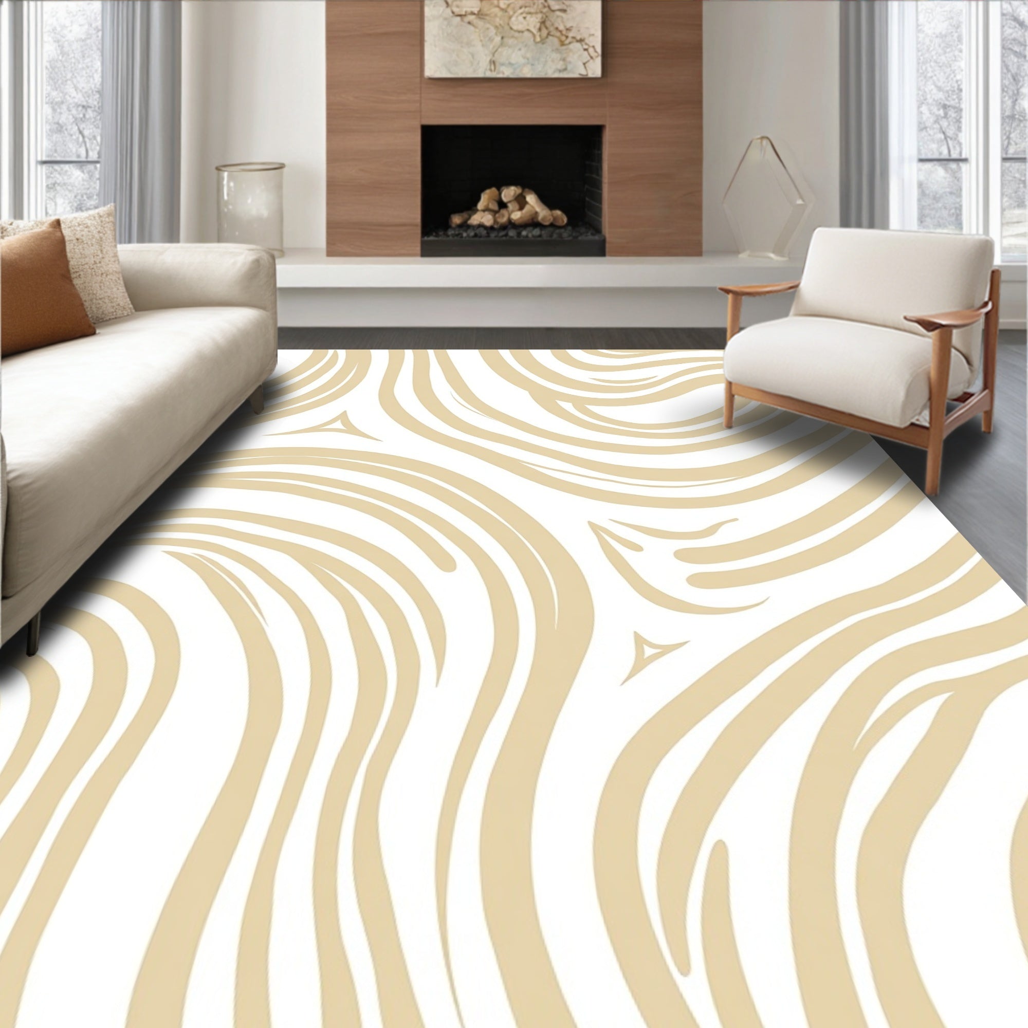 Abstract Wavy Beige Pattern Rug