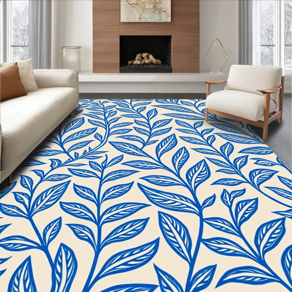 Blue Leafy Vine Pattern Rug