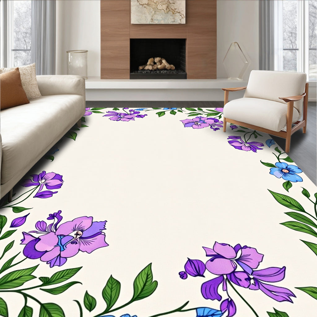 Purple Blue Floral Vine Pattern Rug