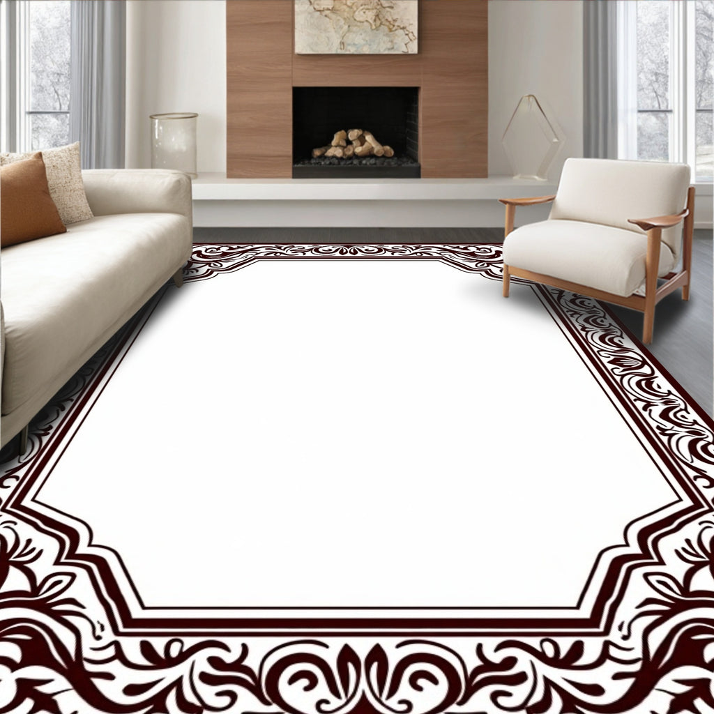 Ornate Floral Decorative Border Design Rug