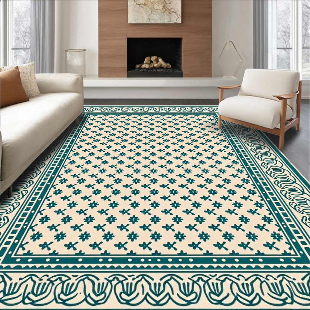 Damask Floral Patterned Teal Rug