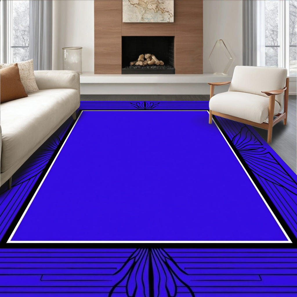 Art Deco Blue Geometric Fan Pattern Rug
