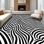 Abstract Wavy Black And White Stripes Rug