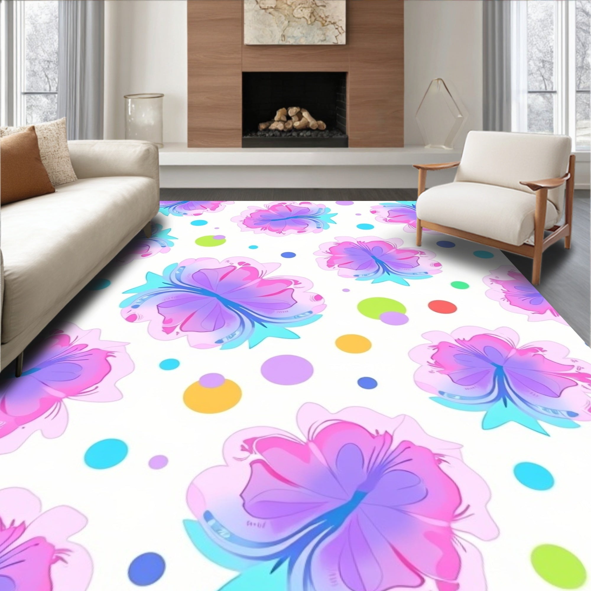 Gradient Floral Dot Pattern Rug