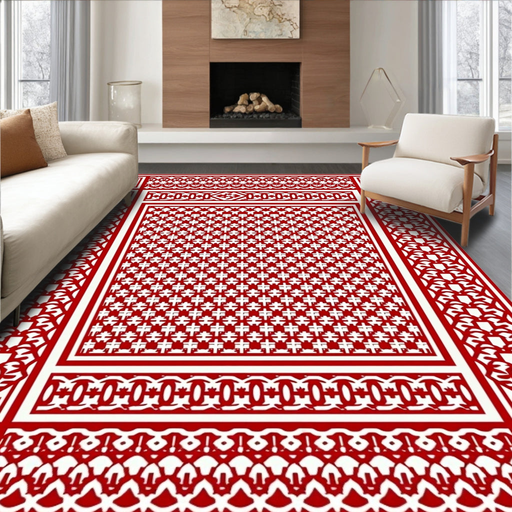 Intricate Red Geometric Pattern Rug
