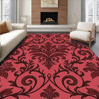 Ornate Red Black Floral Swirl Rug