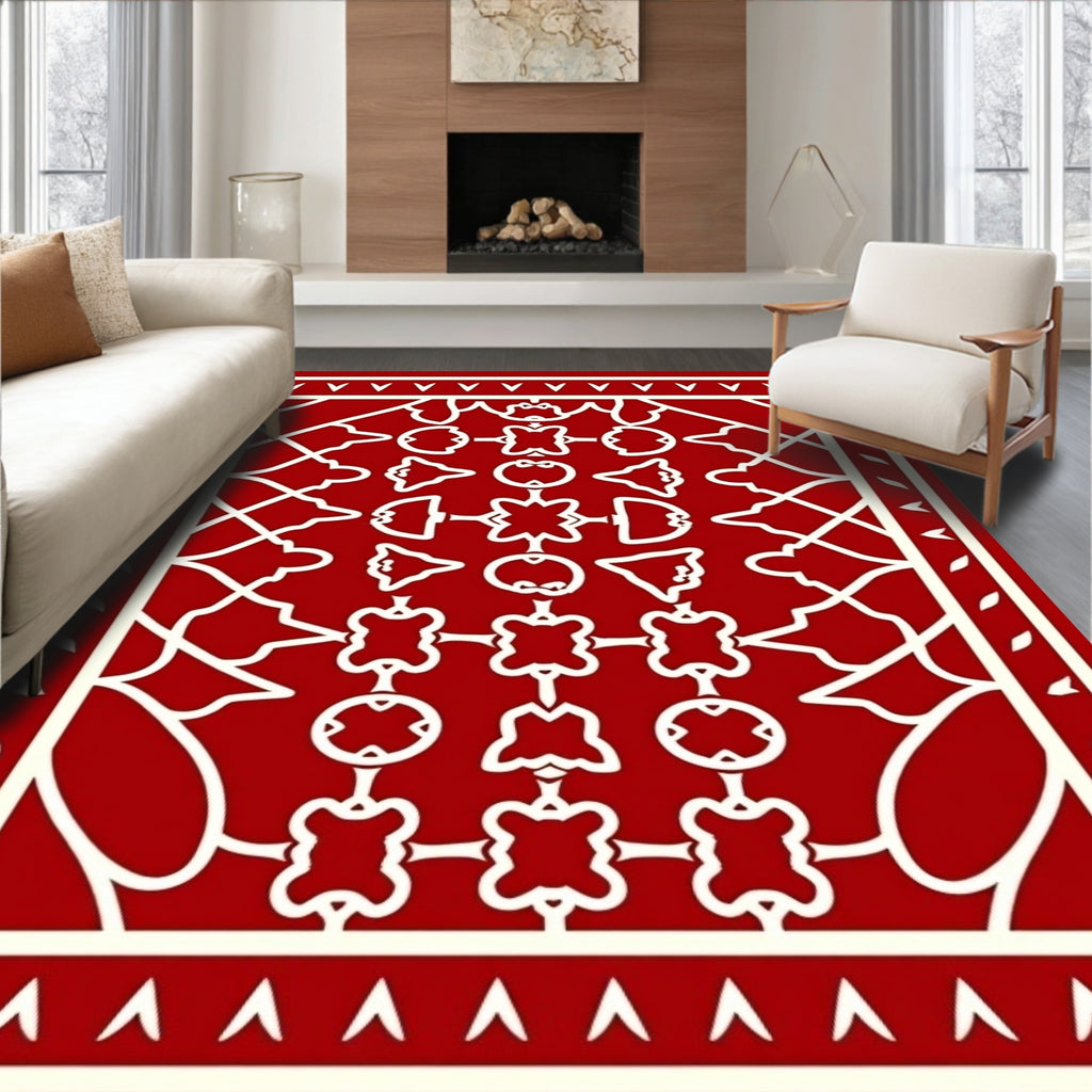 Ornate Red Cream Geometric Lattice Rug