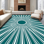 Radiating Teal Sunburst Graphic Design Rug
