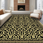 Intricate Black Gold Geometric Motif Rug