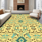 Vibrant Teal Brown Floral Pattern Rug
