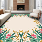 Elegant Floral Whimsical Border Design Rug