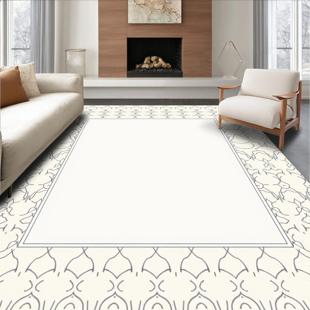 Cream Gray Abstract Geometric Pattern Rug