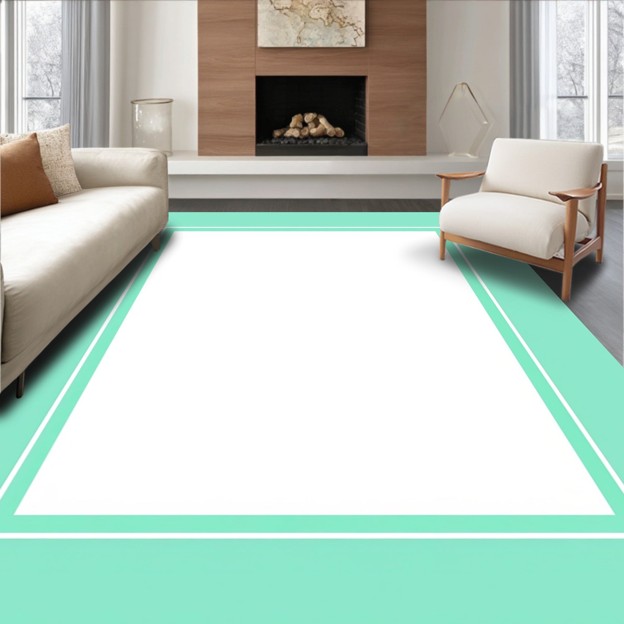Minimalist Aqua White Border Rug
