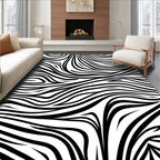 Bold Abstract Black White Waves Rug