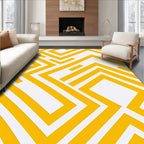 Yellow White Geometric Maze Pattern Rug