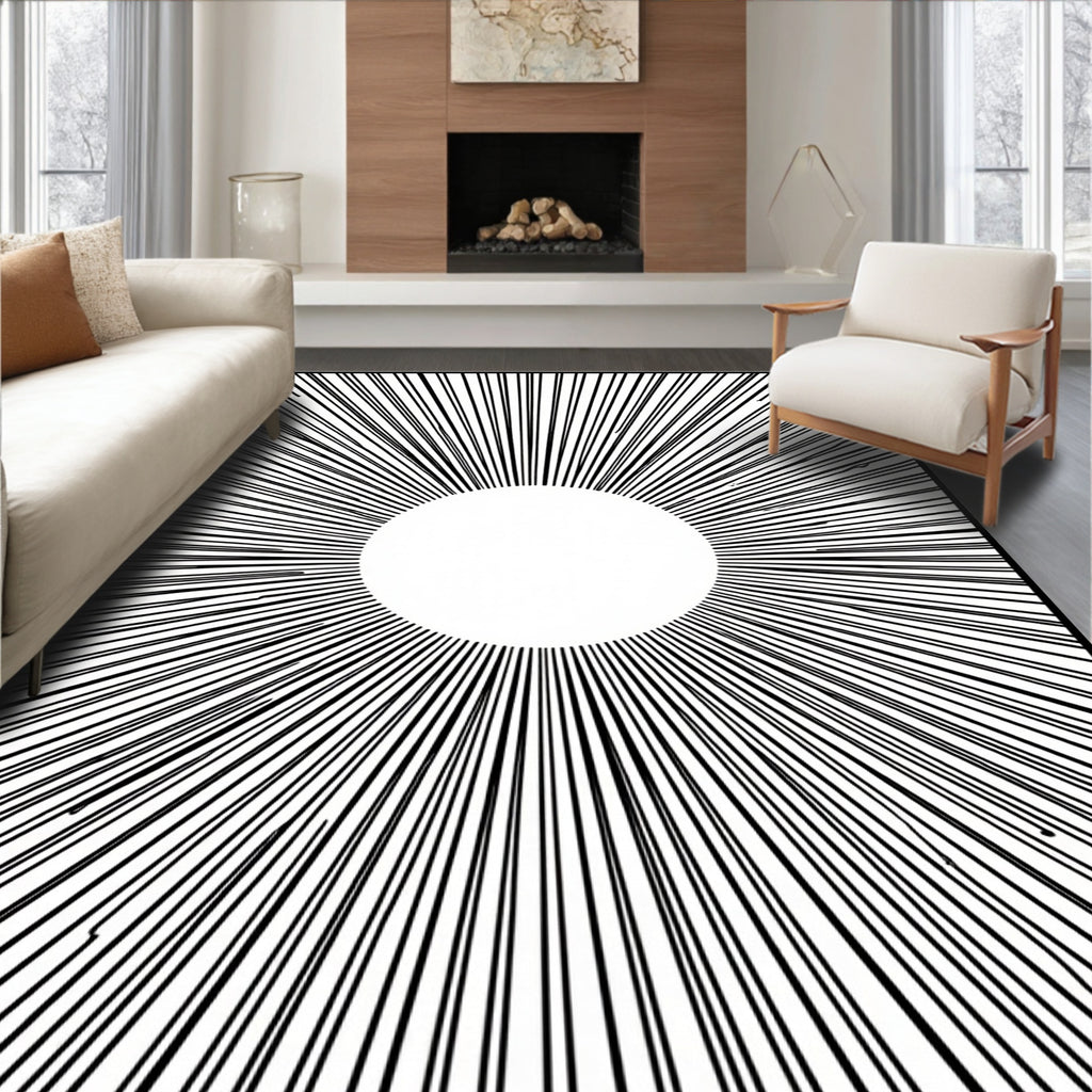 Radial Sunburst Line Art Design Rug