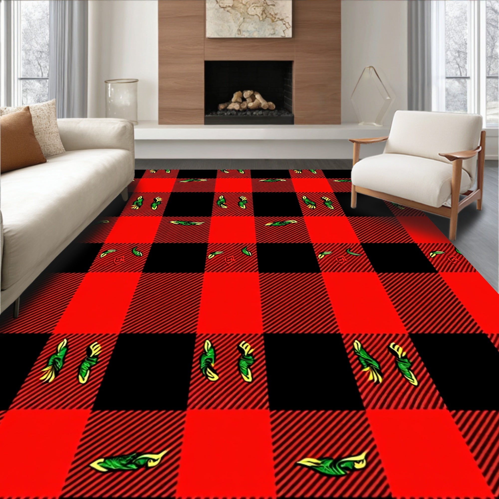Red Black Buffalo Plaid Pattern Rug