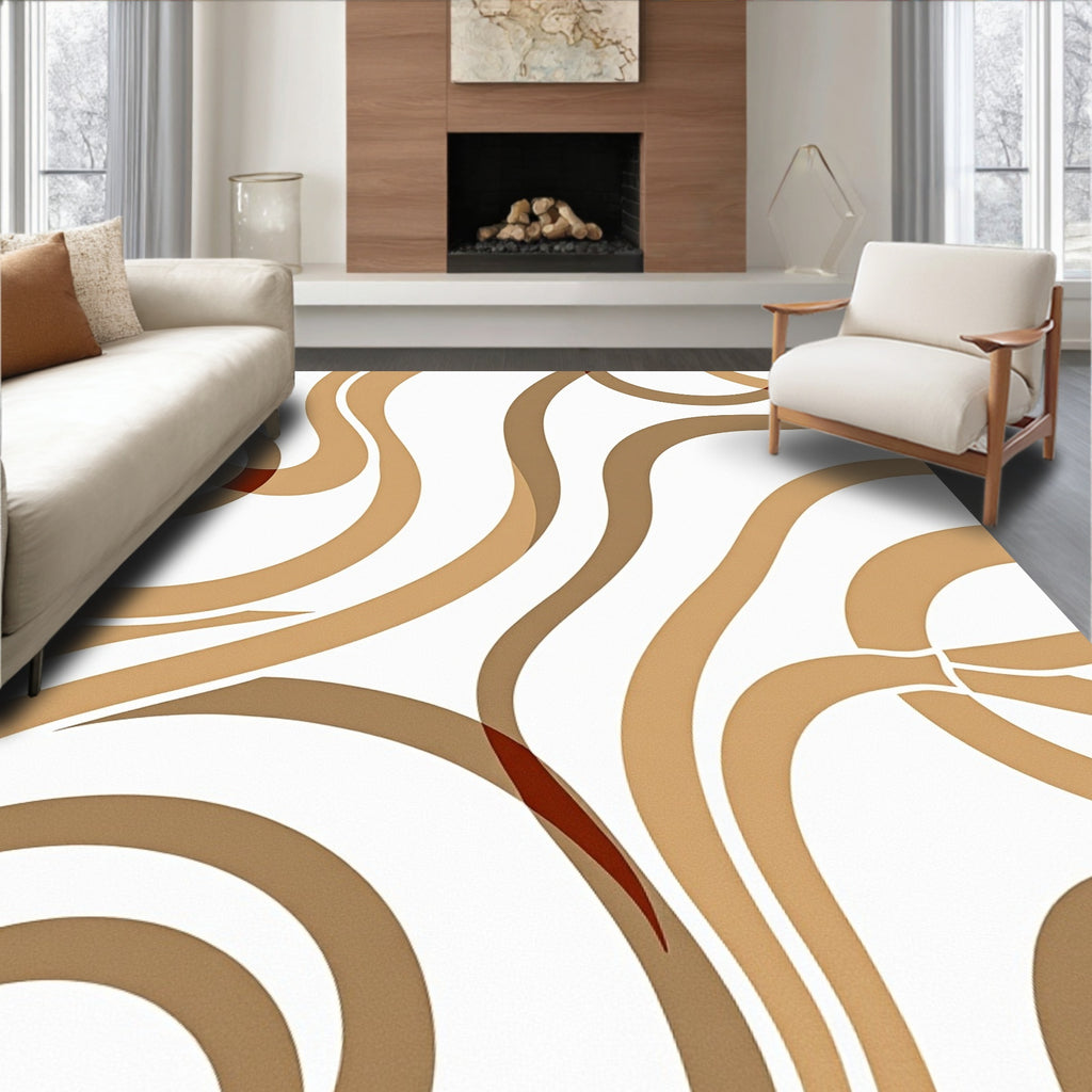 Modern Wavy Brown Swirl Rug